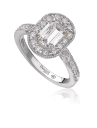 Vintage inspired 18K white gold diamond engagement ring with round diamond setting